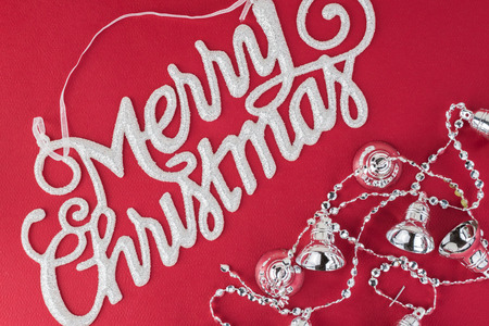 Christmas greeting card with silver bells.の写真素材