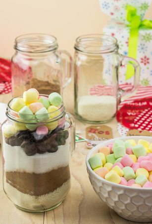 Hot cocoa mix jar gift for Christmas.の写真素材