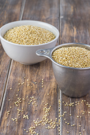 Close up of bowl with quinoa grains.の写真素材