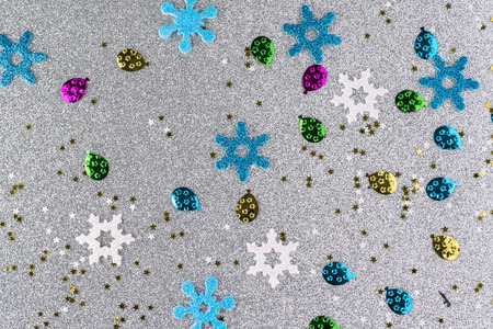 New Year sparkling background with snowflake, stars.