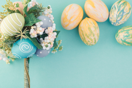 Easter greeting card with flower egg ornament. Copy space.の写真素材