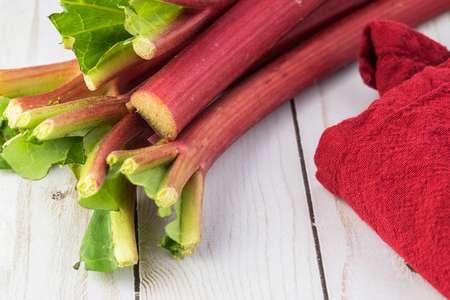 Close up of bunch of cut rhubarb.の写真素材