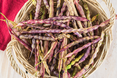 Top view of mesquite beans in basket  - ingredient for mesquite bean jelly.の写真素材