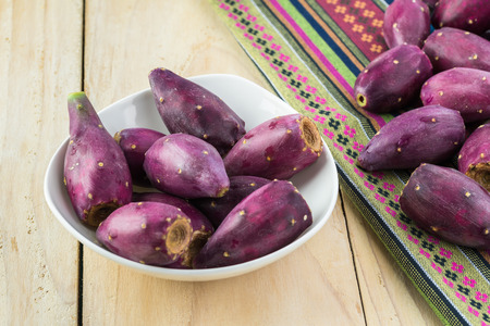 Close up of cactus fruit - prickly pears in a bowl.の写真素材