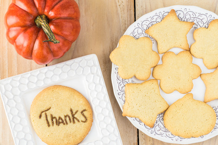 Top view fresh baked butter cookies for Thanksgiving holiday.