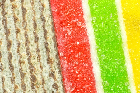 close-up of waffle and colorful jelly background