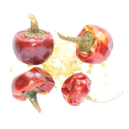close up shot of dried red peppers with seedsの写真素材