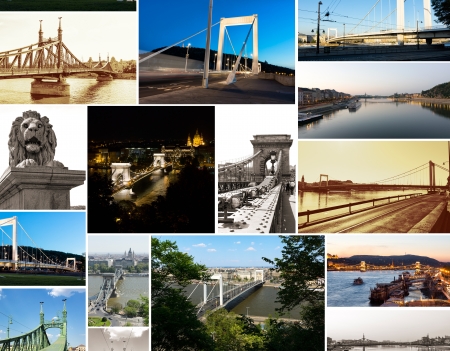 multishot collage of of Budapest bridges, Hungaryの写真素材