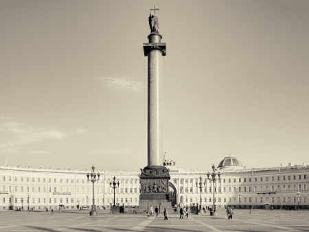 Dvortsovaya Ploshchad in Saint-Petersburg with monument column in sepiaのeditorial素材