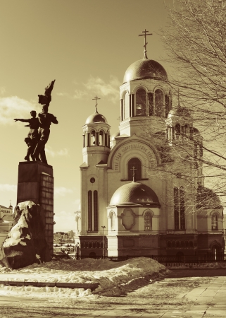 Monument to Komsomol of Ural, Church on Blood and Patriarchal Metochion in Yekaterinburg, Russiaのeditorial素材