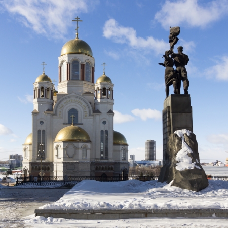 Monument to Komsomol of Ural, Church on Blood and Patriarchal Metochion in Yekaterinburg, Russiaのeditorial素材