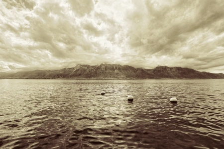 Panorama of Geneva lake near Montreux. Switzerlandの写真素材