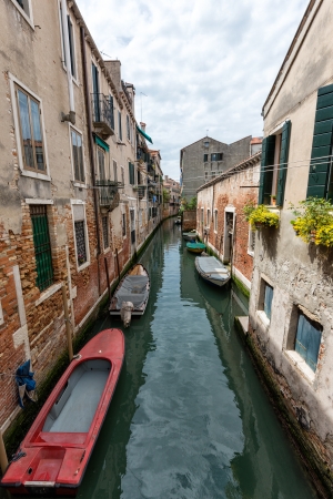 Wide angle shot of streets and canals in Venice, Italyの写真素材