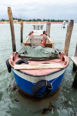 Wide angle shot of tied bout in Venice, Italyの写真素材