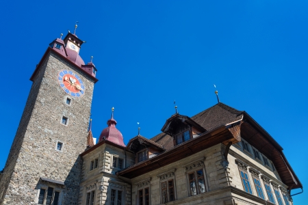 Town Hall clock tower in Lucerne, Switzerlandの写真素材
