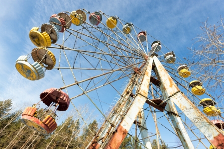 Cabins of the abandoned Ferris wheel, Pervouralsk, Urals, Russiaの写真素材
