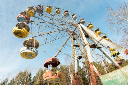 Cabins of the abandoned Ferris wheel, Pervouralsk, Urals, Russiaの写真素材