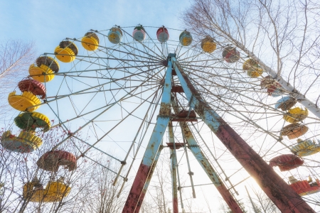 Cabins of the abandoned Ferris wheel, Pervouralsk, Urals, Russiaの写真素材