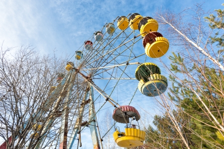 Cabins of the abandoned Ferris wheel, Pervouralsk, Urals, Russiaの写真素材