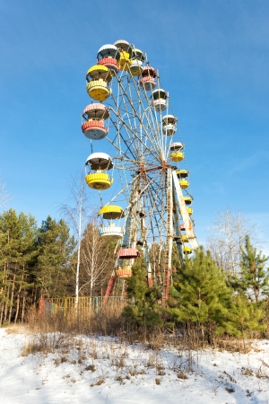 Cabins of the abandoned Ferris wheel, Pervouralsk, Urals, Russiaの写真素材