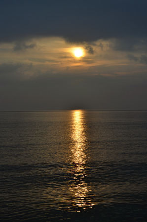 Morning sun at the seaside from Usedom, Germany, upended formatの写真素材