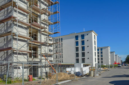 Prora on Ruegen, Germany - August 17, 2016: Construction site with different sections for the complexのeditorial素材
