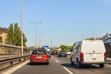 Berlin, Germany - August 16, 2018: Scene on the Berlin freeway A100 with different vehicles