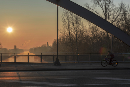 Sunrise over the waterwayの写真素材