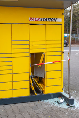 Berlin, Germany - January 3, 2019: Packing station of a parcel service provider, which was the...