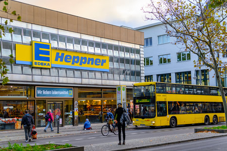 Berlin, Germany - October 5, 2019: Bus, which is used in public transport, at a bus stop in Berlin-Steglitz, Germany.のeditorial素材
