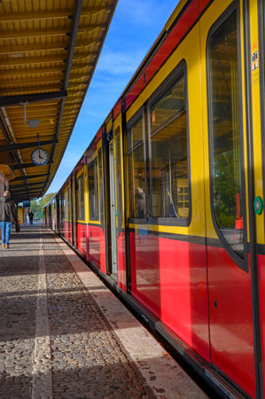 Berlin, Germany - October 26, 2019: Train of the Berlin S-Bahn at the station Berlin-Lichtenrade.のeditorial素材