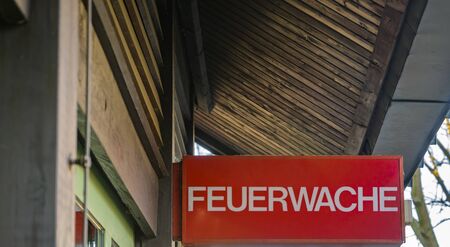 Building of a volunteer fire department in Berlin, Germany. You will see a sign that says fire brigade.の写真素材