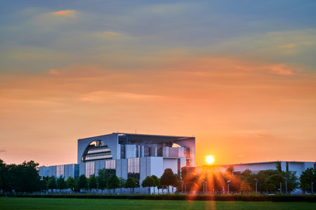 Berlin, Germany - June 17, 2019: You can see the workplace of the German Chancellor in the light of the evening sun.のeditorial素材