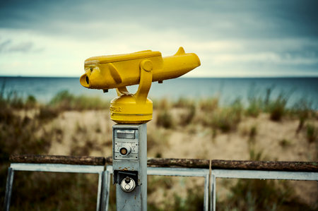 Bansin, Germany - September 13, 2019: Telescope near the beach in Bansin on the island of Usedom in Germany.のeditorial素材