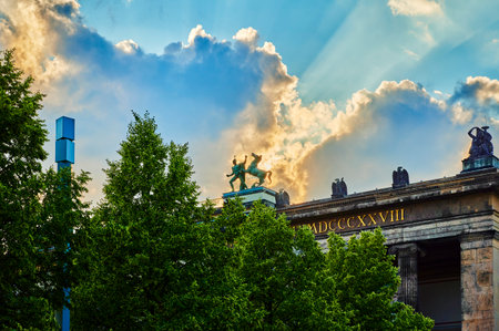 You can see a part of the Old Museum near the Berlin Dome in the evening sun.