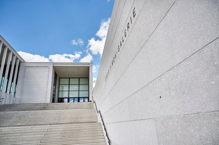Berlin, Germany - April 26, 2020: The modern entrance area of the Berlin Museum Island Visitor Center.のeditorial素材