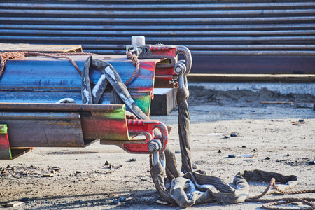Berlin, Germany - January 19, 2019: Details of a heavy construction crane at a construction site in Berlin, Germany.のeditorial素材