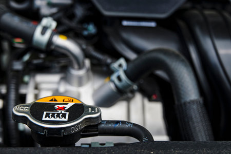 Berlin, Germany - June 24, 2020: A look into the engine compartment of a plug-in hybrid car with various components.のeditorial素材
