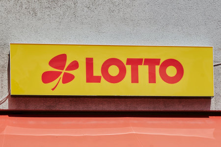 Berlin, Germany - July 14, 2020: Business sign for a lottery shop in a small shopping street in Berlin, Germany.のeditorial素材