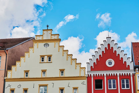 Greifswald, Germany - August 31, 2020: Cityscape of the historic market square of the Hanseatic city of Greifswald in Germany.のeditorial素材