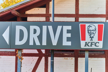 Berlin, Germany - October 3, 2020: Street advertising at a KFC store in Berlin, Germany.のeditorial素材