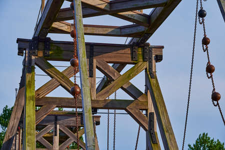 Detailed view of one of the oldest and still functional wooden bascule bridges in Greifswald,...