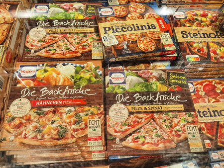 Berlin, Germany - December 1, 2020: View to a shelf with different food in a supermarket.のeditorial素材