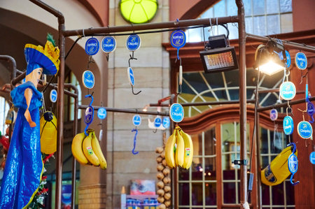 Berlin, Germany - May 13, 2020: A market stall with bananas.のeditorial素材