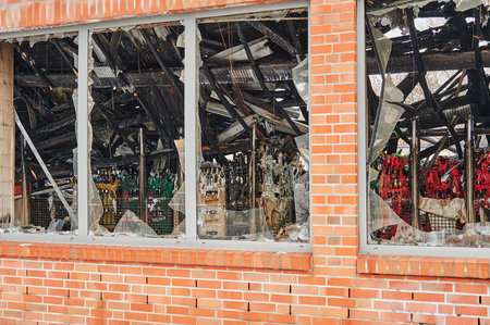 Berlin, Germany - January 1, 2021: Photo with details of a supermarket that burned out on New Year's Eve.のeditorial素材