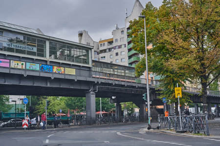 Berlin, Germany - September 16, 2019: Cityscape of Berlin-Kreuzberg near the Kottbusser Tor train station.のeditorial素材