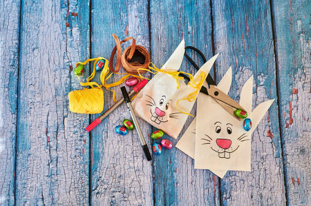 Berlin, Germany - March 13, 2021: Various utensils to make gifts for Easter.のeditorial素材