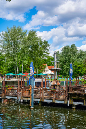 Berlin, Germany - May 21, 2021: Excursion restaurant on the banks of the Spree river in the Treptow district of Berlin.のeditorial素材