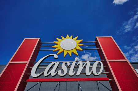 Berlin, Germany - August 6, 2021: Merkur Casino advertising for an amusement arcade in Berlin.のeditorial素材