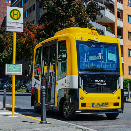 Berlin, Germany - May 31, 2021: Experimental self-driving minibus of the local public transport in Berlin (BVG).のeditorial素材